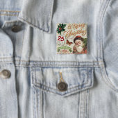 Vintage kerstkerstkerstkerstman vierkante button 5,1 cm (In situ)