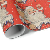 Vintage kerstkerstkerstkerstman Waving Cadeaupapier (Rol Hoek)