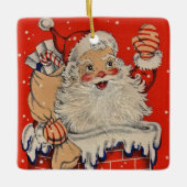 Vintage kerstkerstkerstkerstman Waving Keramisch Ornament (Voorkant)