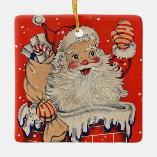 Vintage kerstkerstkerstkerstman Waving Keramisch Ornament (Voorkant)