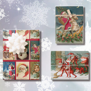 Vintage kerstkerstkerstman Elves Victoriaans cadea Inpakpapier Vel