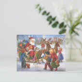 Vintage kerstkerstkerstman in Sleigh Feestdagenkaart (Staand voorkant)