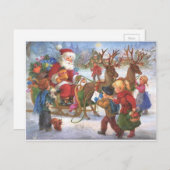 Vintage kerstkerstkerstman in Sleigh Feestdagenkaart (Voorkant / Achterkant)