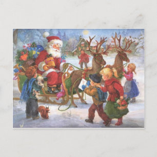 Vintage kerstkerstkerstman in Sleigh Feestdagenkaart