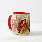 Vintage kerstkerstkerstman, kind in tas mok (Voorkant links)