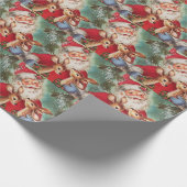 Vintage kerstkerstkerstman met rendier cadeaupapier (Hoek)