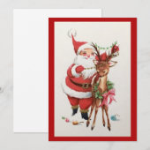 Vintage kerstkerstkerstman met rendier feestdagenkaart (Voorkant / Achterkant)