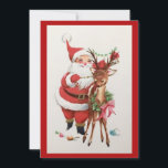 Vintage kerstkerstkerstman met rendier feestdagenkaart<br><div class="desc">Vintage kerstman met rendiervakantiekaartje.</div>