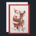 Vintage kerstkerstkerstman met rendier feestdagenkaart<br><div class="desc">Vintage kerstman met rendiervakantiekaartje.</div>