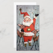 Vintage kerstkerstkerstman met rendier feestdagenkaart (Voorkant / Achterkant)