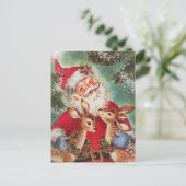 Vintage kerstkerstkerstman met rendier feestdagenkaart (Staand voorkant)