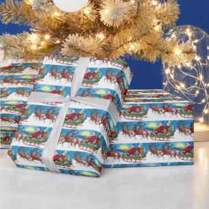 Vintage kerstkerstkerstman rendiertij cadeaupapier