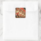 Vintage-kerstkerstkerstpapier Vierkante Sticker (Tas)