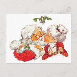 Vintage kerstkerstman die Mrs Claus zoent Feestdagenkaart