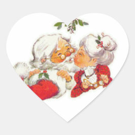 Vintage kerstkerstman die Mrs Claus zoent Hart Sticker