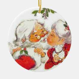 Vintage kerstkerstman die Mrs Claus zoent Keramisch Ornament