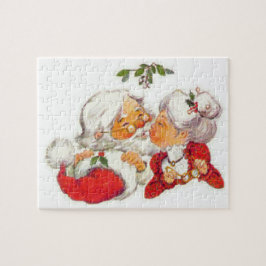 Vintage kerstkerstman die Mrs Claus zoent Legpuzzel