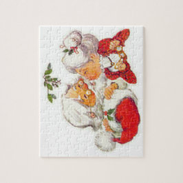 Vintage kerstkerstman die Mrs Claus zoent Legpuzzel