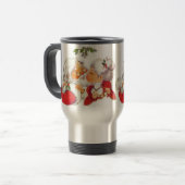 Vintage kerstkerstman die Mrs Claus zoent Reisbeker (Voorkant links)