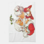 Vintage kerstkerstman die Mrs Claus zoent Theedoek (Verticaal)