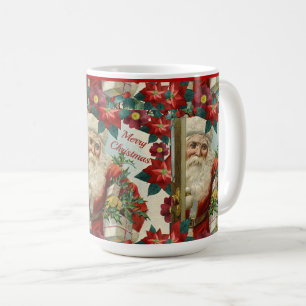 Vintage kerstkerstman en Poinsettia bloemen Koffiemok
