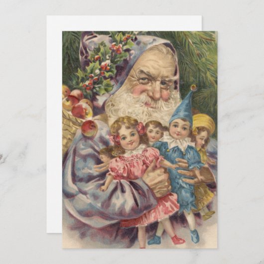 Vintage kerstkerstman feestdagenkaart (Voorkant / Achterkant)