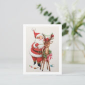 Vintage kerstkerstman met Baby Deer Feestdagenkaart (Staand voorkant)