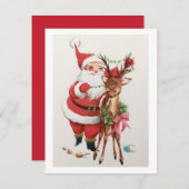Vintage kerstkerstman met Baby Deer Feestdagenkaart (Voorkant / Achterkant)