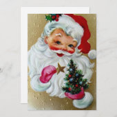 Vintage kerstkerstman met boom feestdagenkaart (Voorkant / Achterkant)