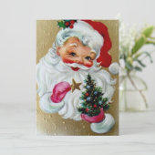 Vintage kerstkerstman met boom feestdagenkaart (Staand voorkant)
