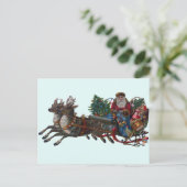 Vintage kerstkerstman met cadeautjes en rendieren briefkaart (Staand voorkant)