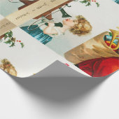 Vintage kerstkerstman met meisje cadeaupapier (Hoek)