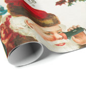 Vintage kerstkerstman met meisje cadeaupapier (Rol Hoek)