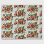 Vintage kerstkerstman met speelgoed en rode auto cadeaupapier (Vlak)