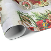 Vintage kerstkerstman met speelgoed en rode auto cadeaupapier (Rol Hoek)