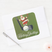 Vintage kerstkerstman op Golf Club Vierkante Sticker (Envelop)