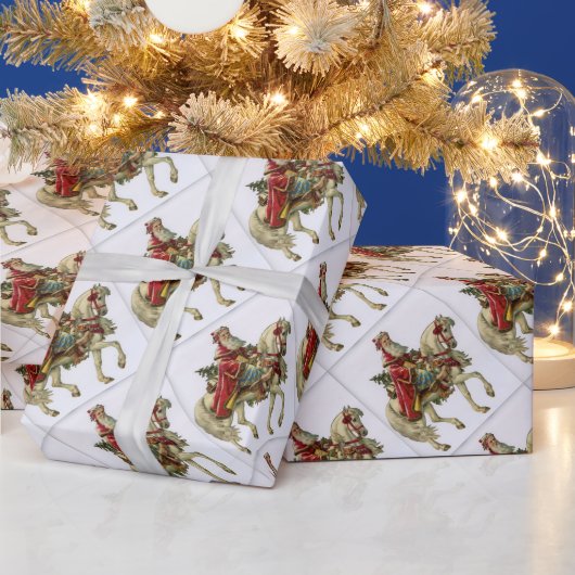 Vintage kerstkerstman op paard cadeaupapier (Feestdagen)