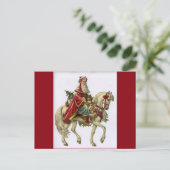Vintage kerstkerstman op paard feestdagenkaart (Staand voorkant)