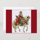 Vintage kerstkerstman op paard feestdagenkaart (Voorkant / Achterkant)