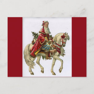 Vintage kerstkerstman op paard feestdagenkaart