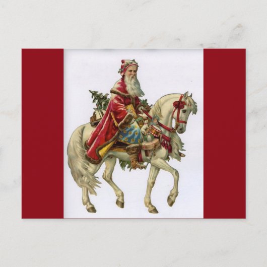 Vintage kerstkerstman op paard feestdagenkaart (Voorkant)