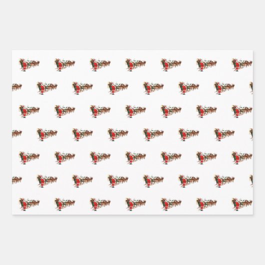 Vintage kerstkerstman rendierslee inpakpapier vel (Voorkant 2)