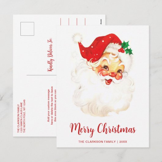 Vintage kerstkerstmis feestdagenkaart (Voorkant / Achterkant)