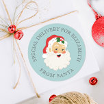 Vintage kerstkerstmis ronde sticker<br><div class="desc">De  Kerst stickers van de Kerstman met een blauwe achtergrond! Fun voor het verpakken van je kinder kerstcadeaus. Komt in een verscheidenheid van kleuren. Ontworpen voor jou door Blackberry Boulevard.</div>