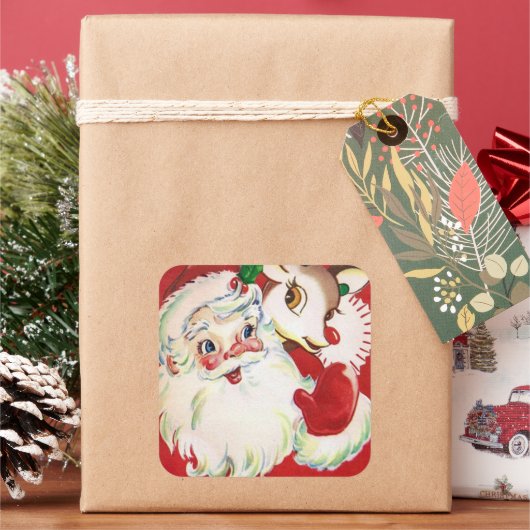 Vintage Kerstkerstrendierretro-sticker Vierkante Sticker (Feestdagen)