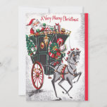 Vintage-kerstkerstritsvervoer Feestdagenkaart<br><div class="desc">Retro Vintage kerstkerstkerstman Carriage Holiday Kaart.</div>