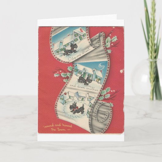 Vintage Kerstkerstwijn Dog Feestdagen Kaart (Voorkant)