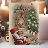 Vintage kerstkeuken met Baby Feestdagen Kaart