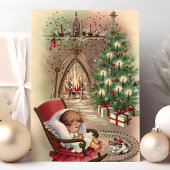 Vintage kerstkeuken met Baby Feestdagen Kaart