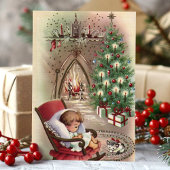 Vintage kerstkeuken met Baby Feestdagen Kaart